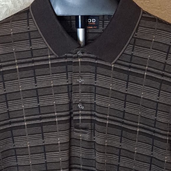 Izod Polo Shirt Mens XL Golfing XFG Golf Cotton Cool FX Brown Tan Linear Print - Picture 11 of 12